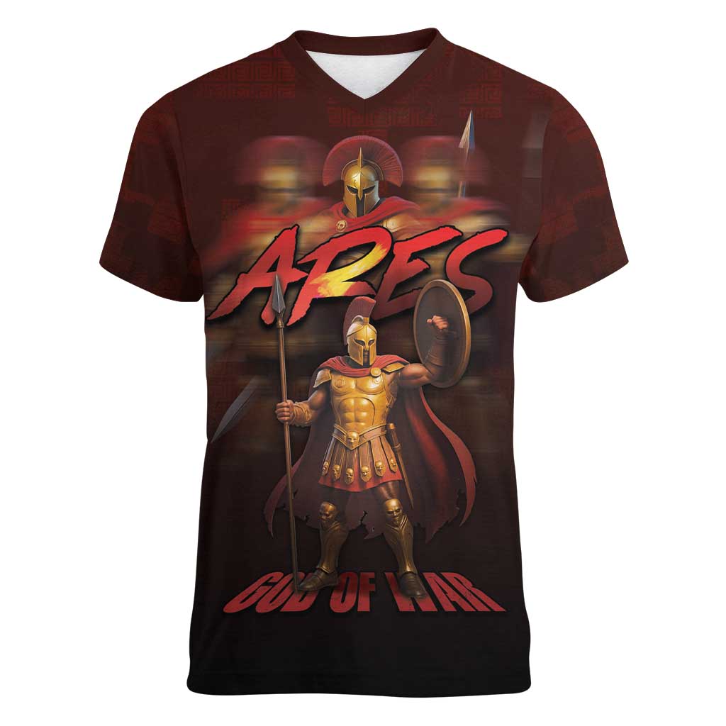 Ancient Greek Ares Women V-Neck T-Shirt God Of War And Courage - Wonder Print Shop