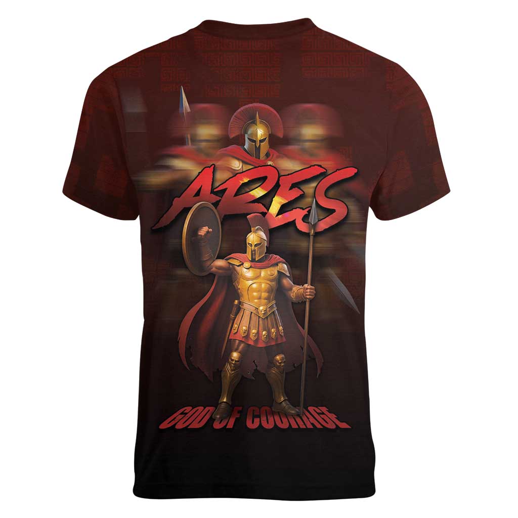 Ancient Greek Ares Women V-Neck T-Shirt God Of War And Courage - Wonder Print Shop