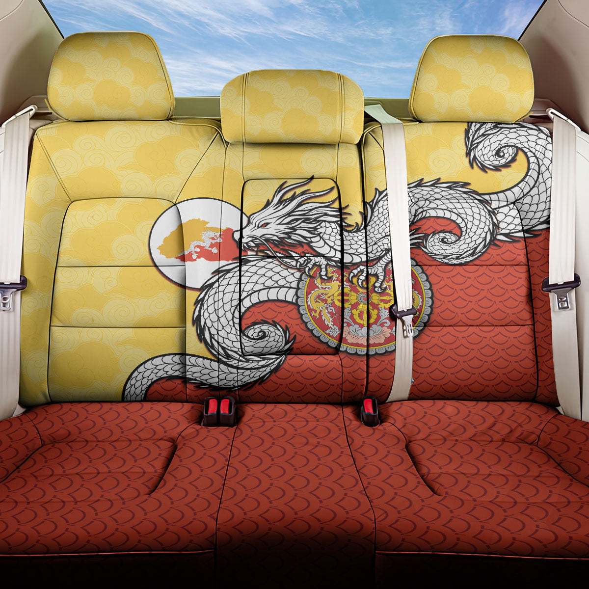 Bhutan Back Car Seat Cover Druk Thunder Dragon Pattern