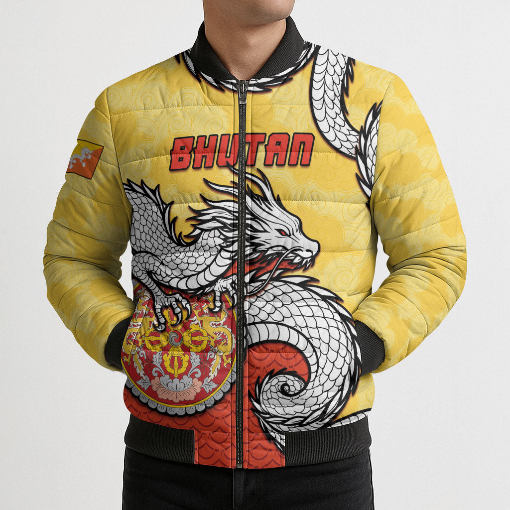 Personalized Bhutan Bomber Puffer Jacket Druk Thunder Dragon Pattern