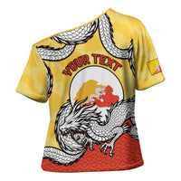 Personalized Bhutan Cross Shoulder Shirt Druk Thunder Dragon Pattern