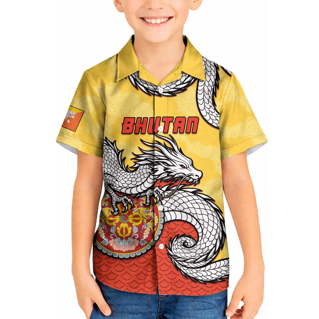 Personalized Bhutan Kid Hawaiian Shirt Druk Thunder Dragon Pattern