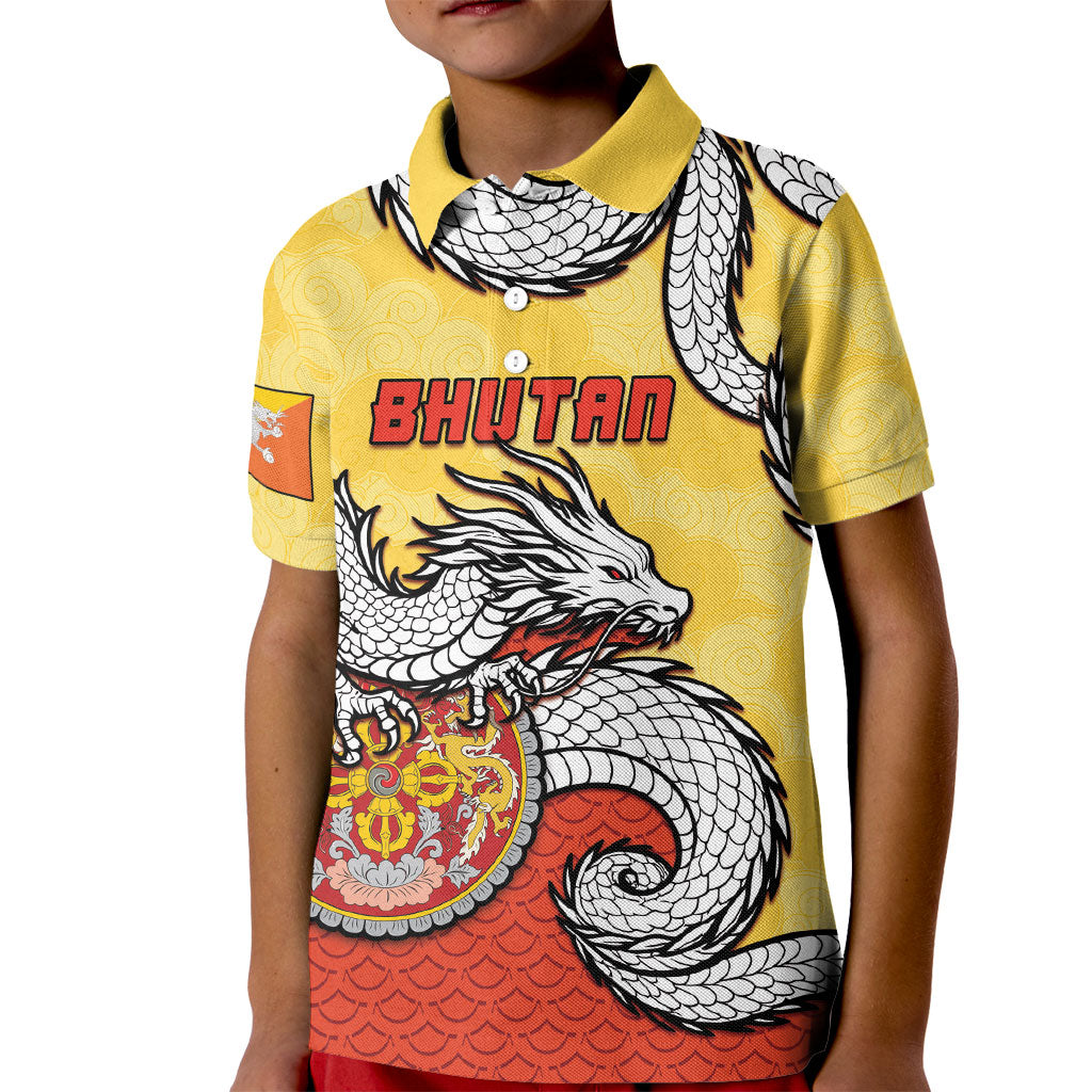 Personalized Bhutan Kid Polo Shirt Druk Thunder Dragon Pattern