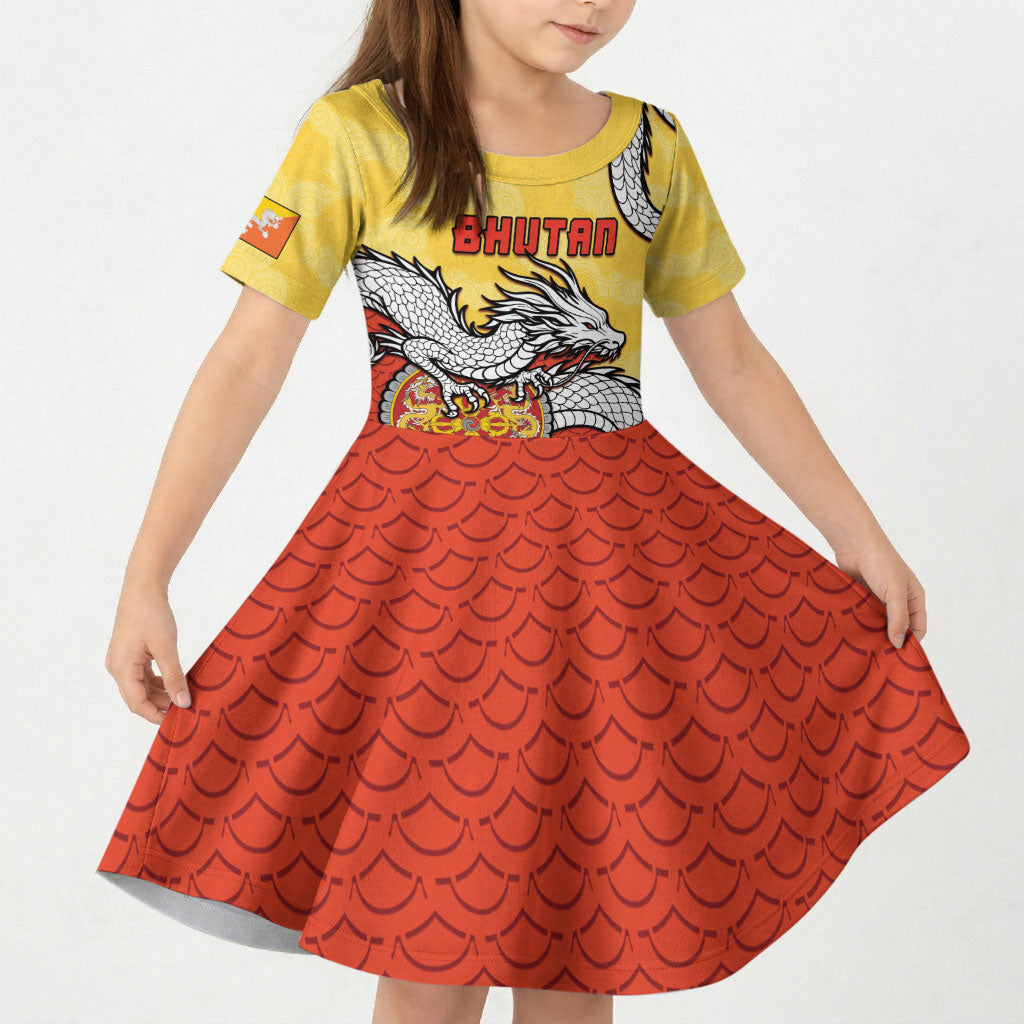 Personalized Bhutan Kid Short Sleeve Dress Druk Thunder Dragon Pattern