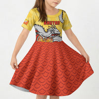 Personalized Bhutan Kid Short Sleeve Dress Druk Thunder Dragon Pattern