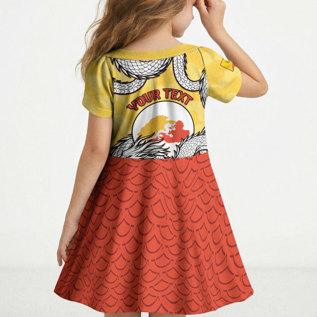 Personalized Bhutan Kid Short Sleeve Dress Druk Thunder Dragon Pattern
