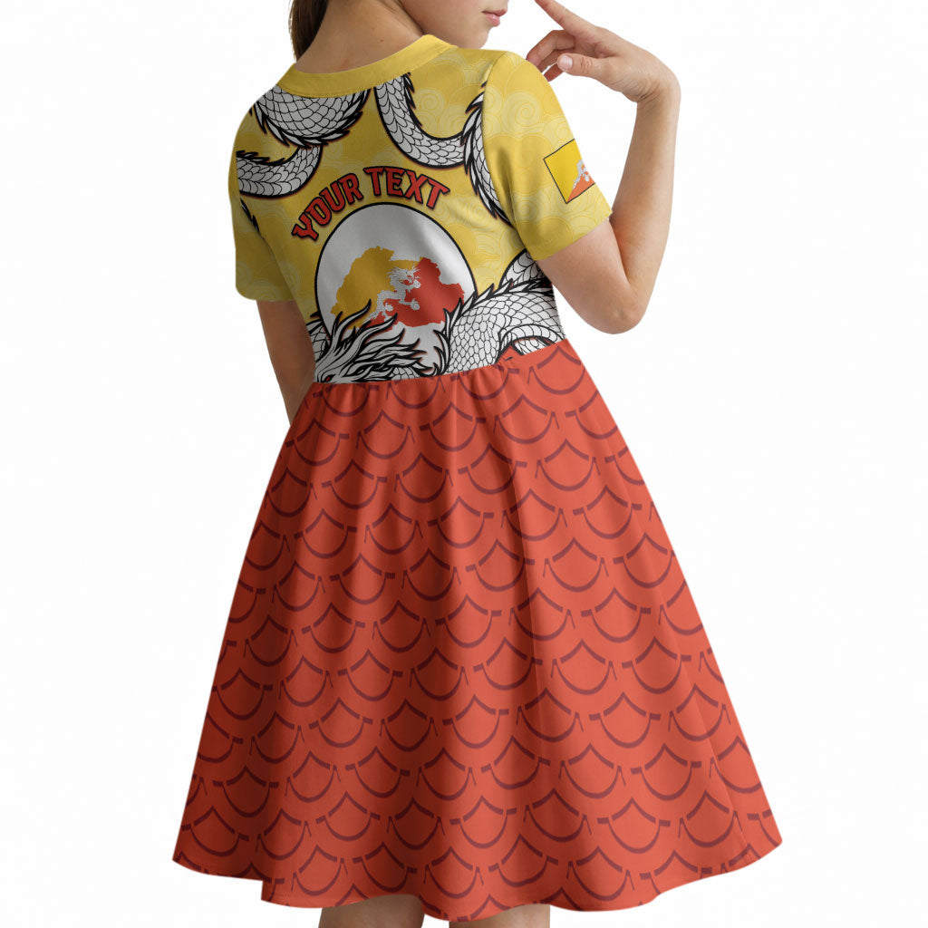 Personalized Bhutan Kid Short Sleeve Dress Druk Thunder Dragon Pattern