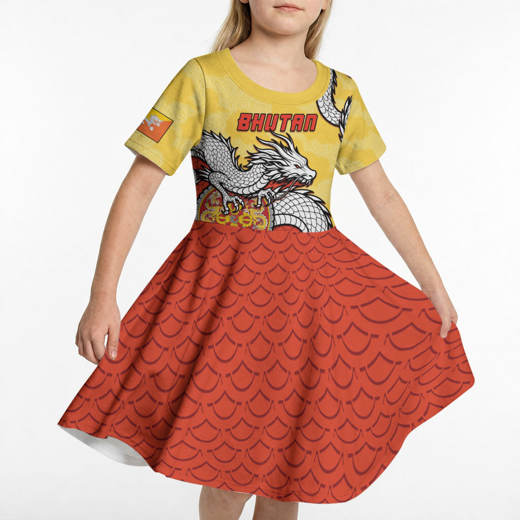 Personalized Bhutan Kid Short Sleeve Dress Druk Thunder Dragon Pattern