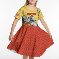 Personalized Bhutan Kid Short Sleeve Dress Druk Thunder Dragon Pattern
