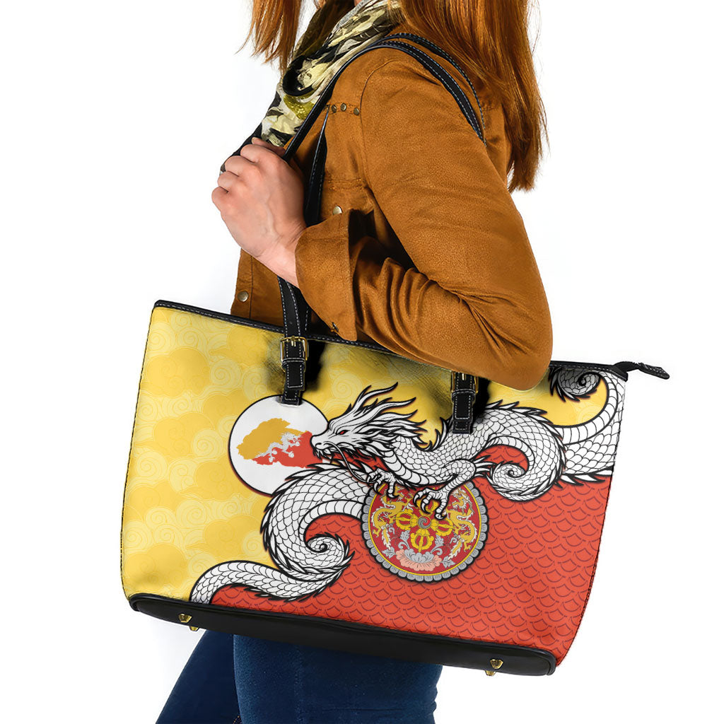 Bhutan Leather Tote Bag Druk Thunder Dragon Pattern