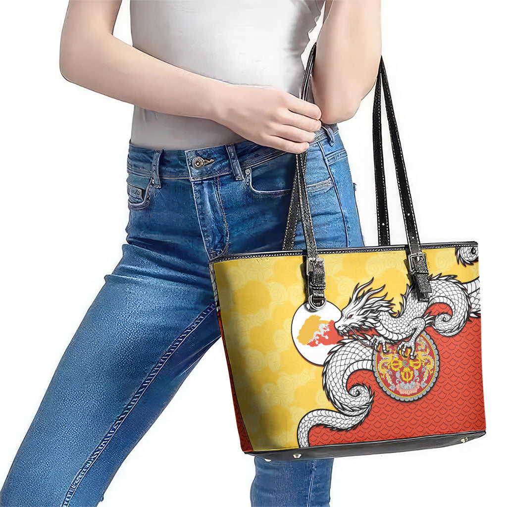 Bhutan Leather Tote Bag Druk Thunder Dragon Pattern