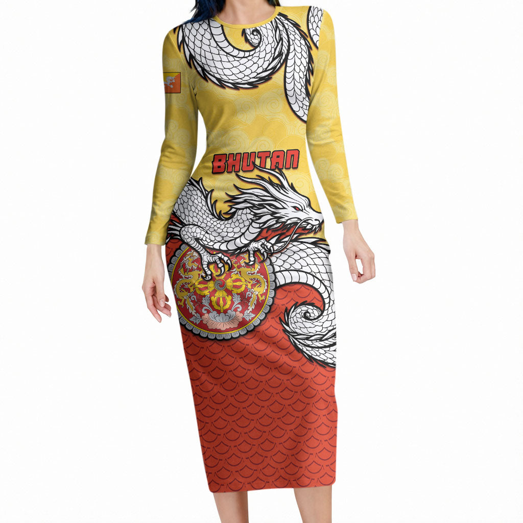 Personalized Bhutan Long Sleeve Bodycon Dress Druk Thunder Dragon Pattern