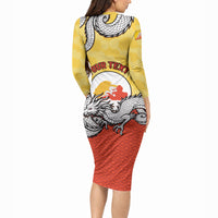 Personalized Bhutan Long Sleeve Bodycon Dress Druk Thunder Dragon Pattern