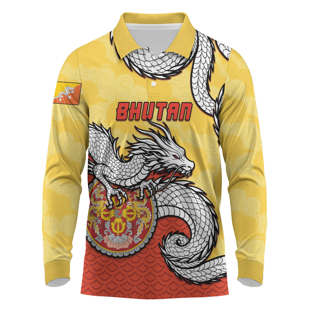 Personalized Bhutan Long Sleeve Polo Shirt Druk Thunder Dragon Pattern