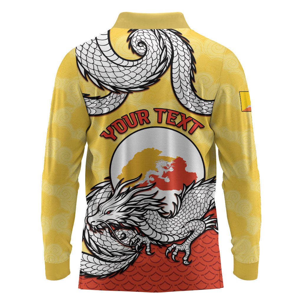 Personalized Bhutan Long Sleeve Polo Shirt Druk Thunder Dragon Pattern