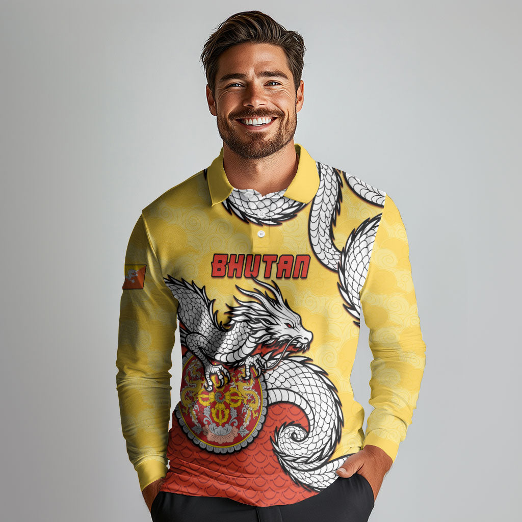 Personalized Bhutan Long Sleeve Polo Shirt Druk Thunder Dragon Pattern