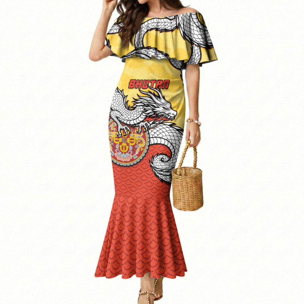 Personalized Bhutan Mermaid Dress Druk Thunder Dragon Pattern