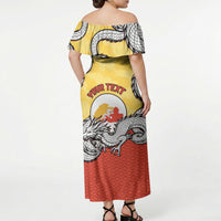 Personalized Bhutan Off Shoulder Maxi Dress Druk Thunder Dragon Pattern