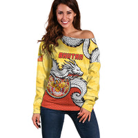 Personalized Bhutan Off Shoulder Sweater Druk Thunder Dragon Pattern
