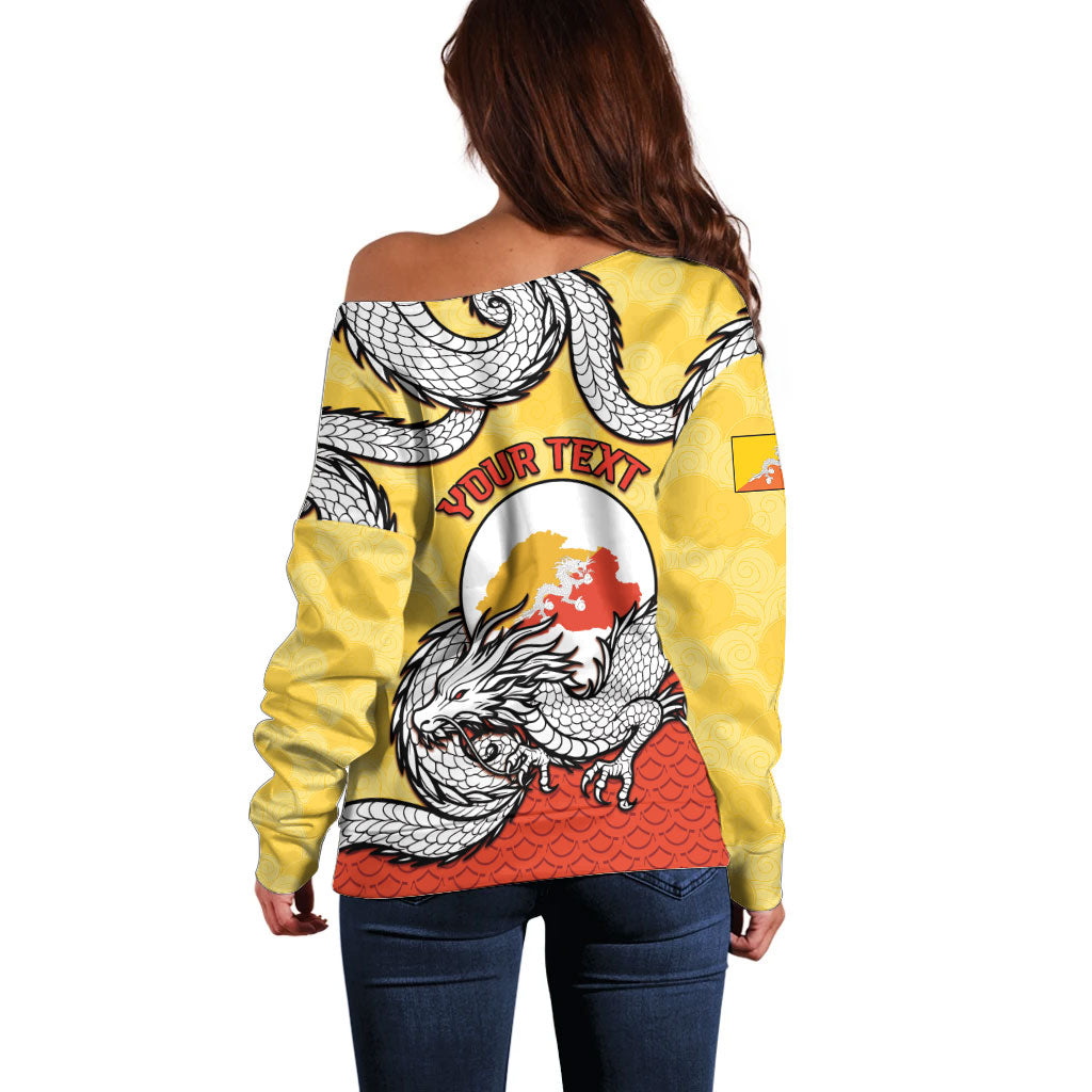 Personalized Bhutan Off Shoulder Sweater Druk Thunder Dragon Pattern