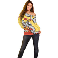 Personalized Bhutan Off Shoulder Sweater Druk Thunder Dragon Pattern