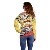 Personalized Bhutan Off Shoulder Sweater Druk Thunder Dragon Pattern