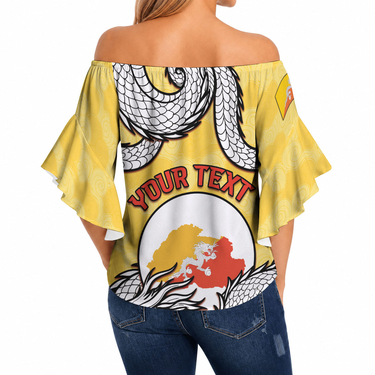 Personalized Bhutan Off Shoulder Wrap Waist Top Druk Thunder Dragon Pattern