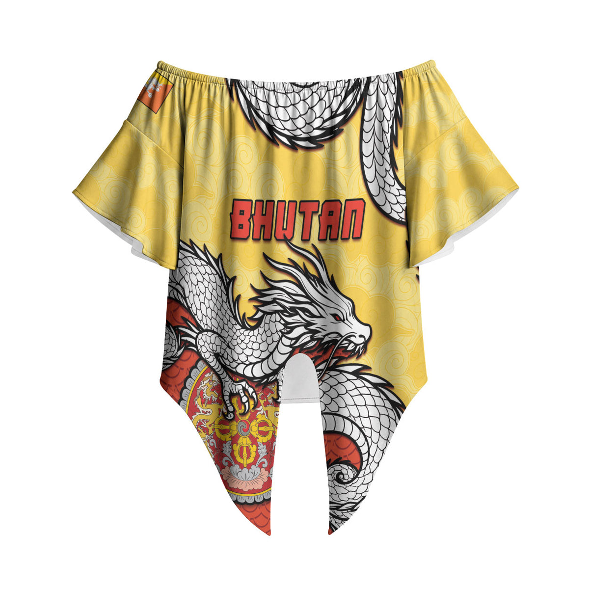 Personalized Bhutan Off Shoulder Wrap Waist Top Druk Thunder Dragon Pattern