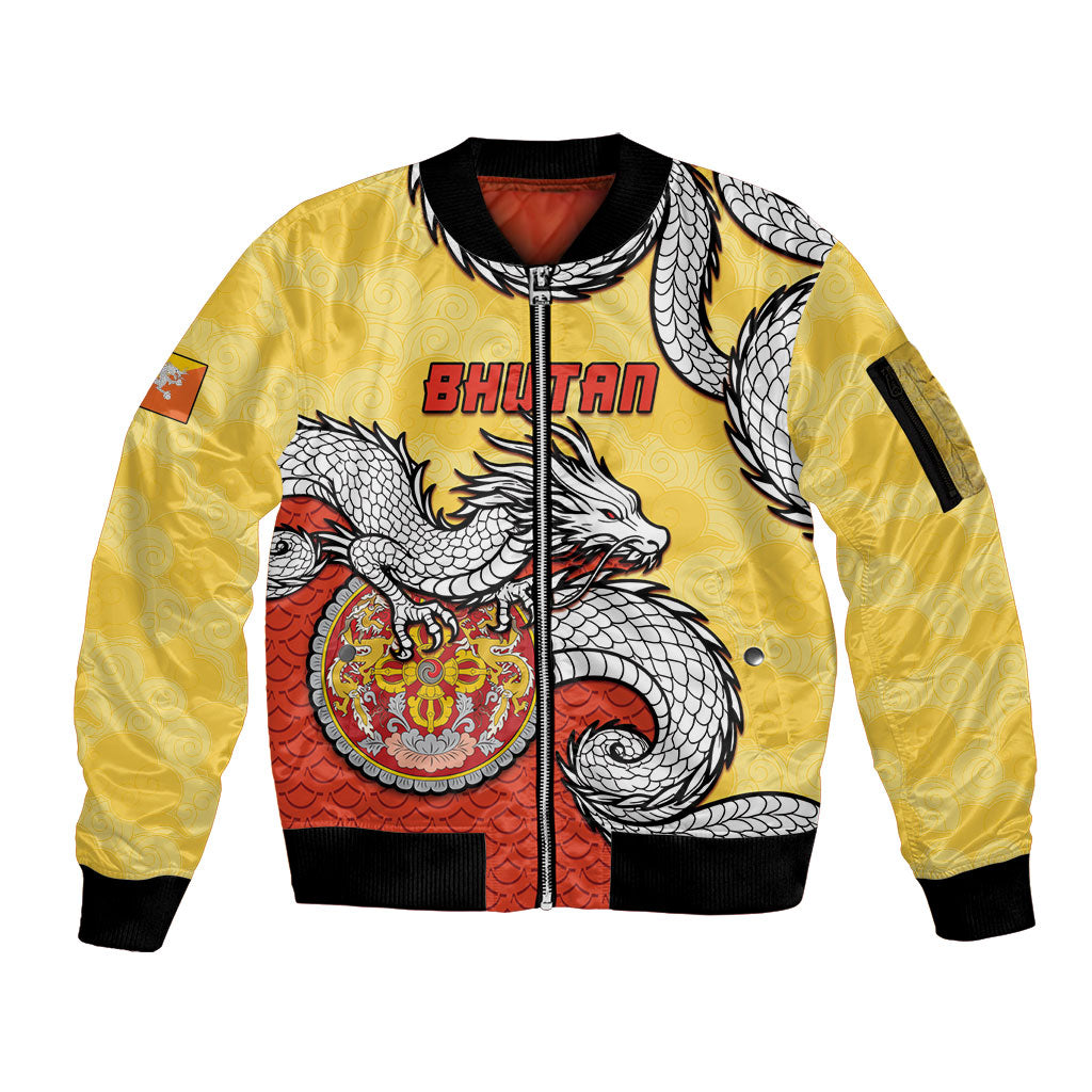Personalized Bhutan Sleeve Zip Bomber Jacket Druk Thunder Dragon Pattern