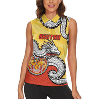 Personalized Bhutan Women Sleeveless Polo Shirt Druk Thunder Dragon Pattern
