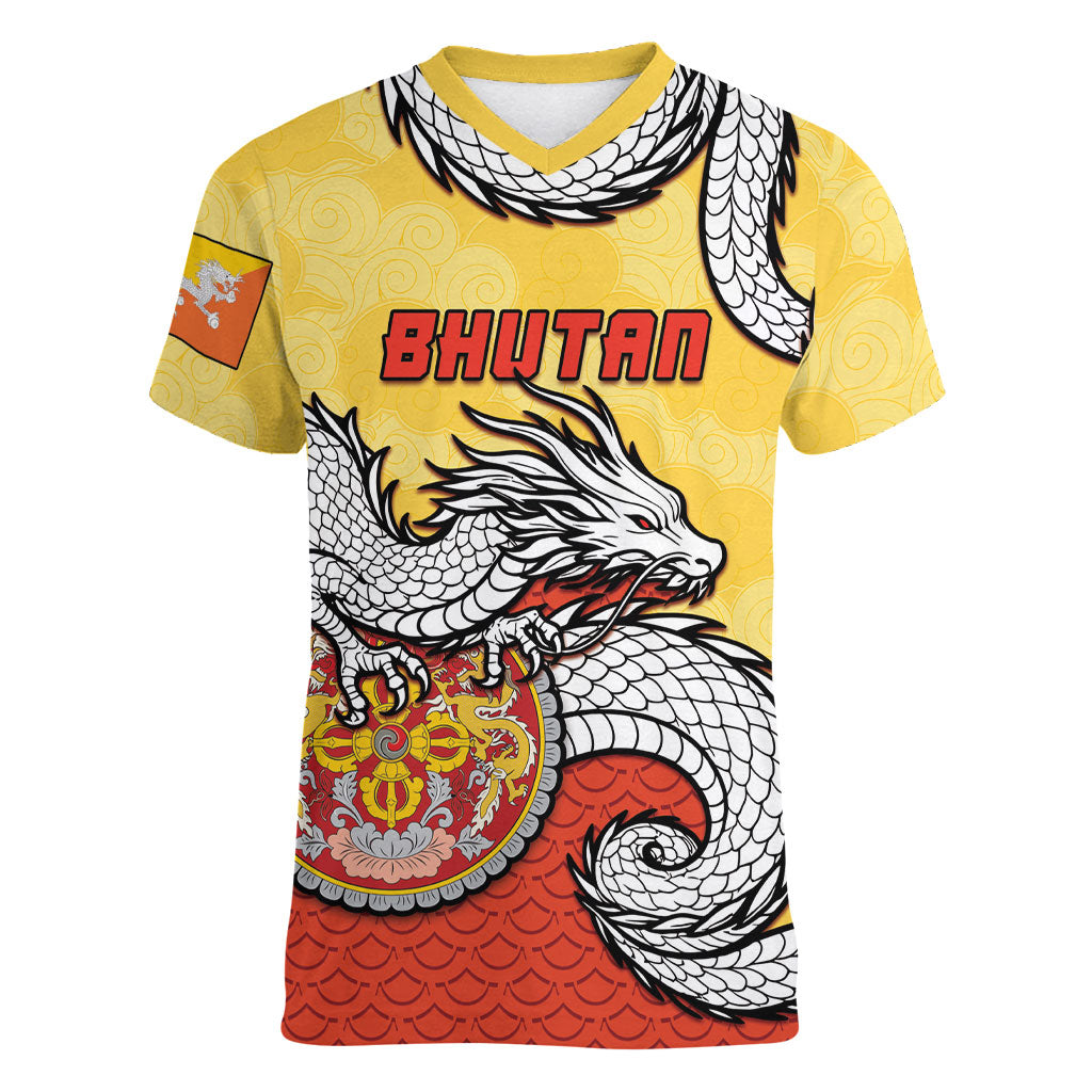 Personalized Bhutan Women V-Neck T-Shirt Druk Thunder Dragon Pattern