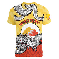 Personalized Bhutan Women V-Neck T-Shirt Druk Thunder Dragon Pattern