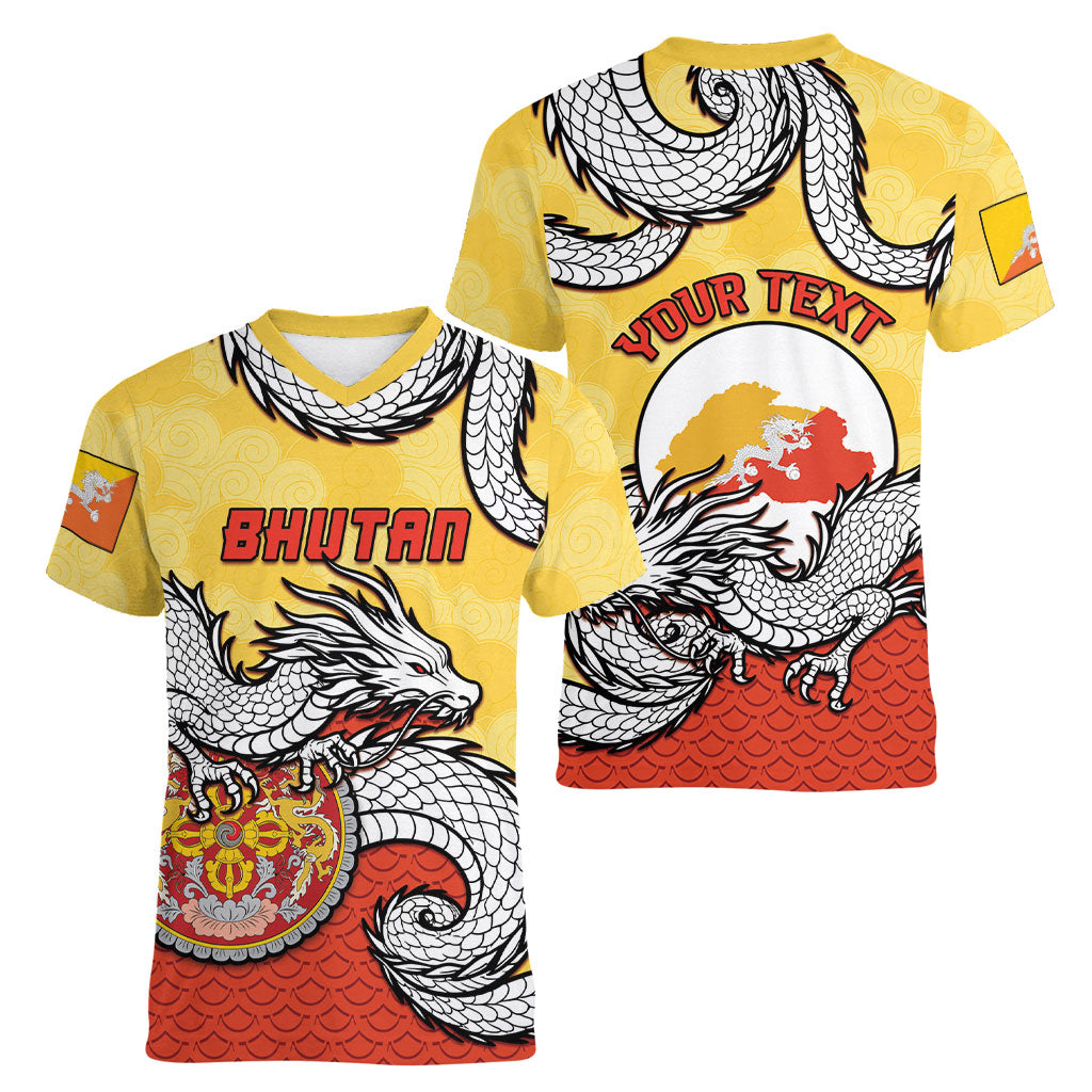 Personalized Bhutan Women V-Neck T-Shirt Druk Thunder Dragon Pattern