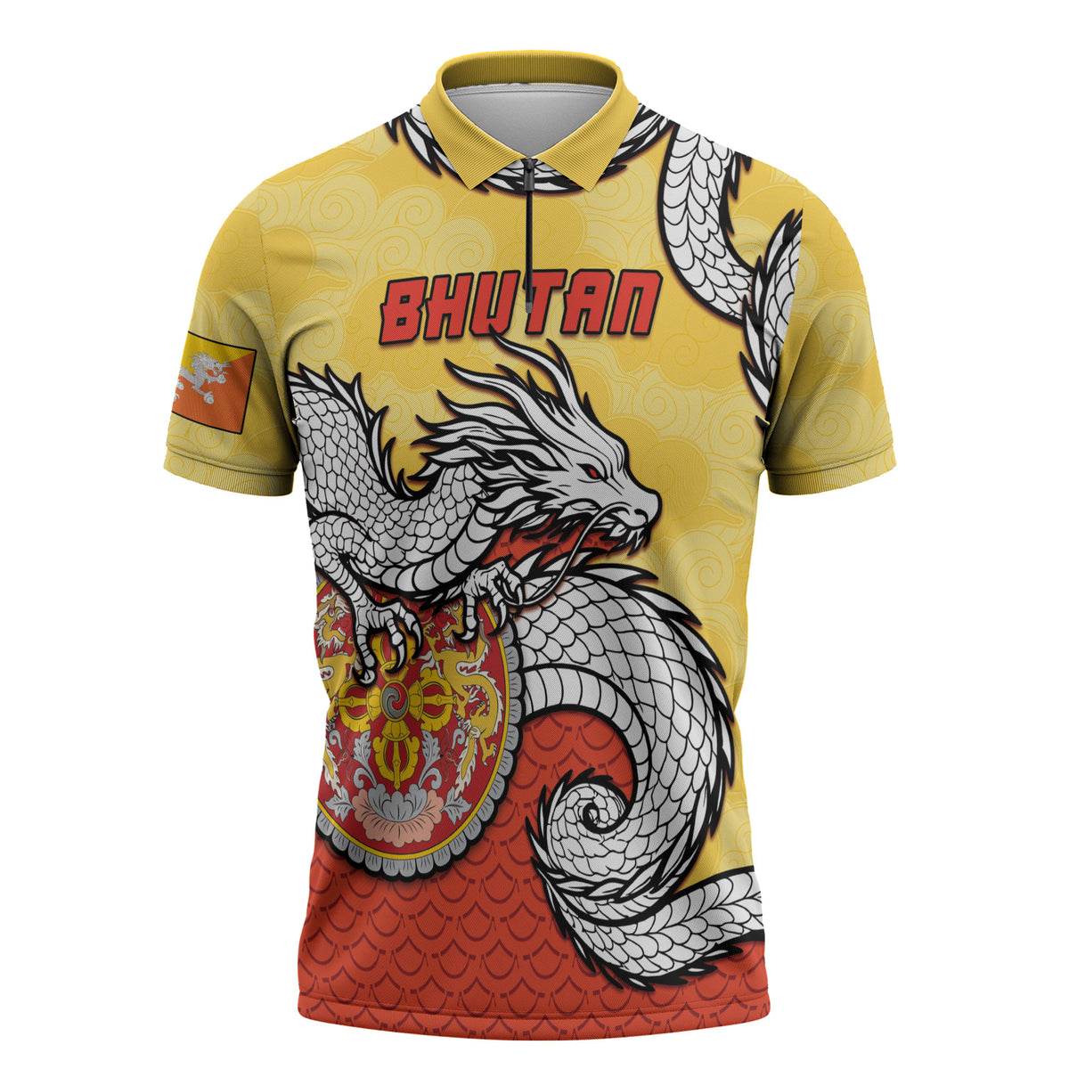 Personalized Bhutan Zipper Polo Shirt Druk Thunder Dragon Pattern