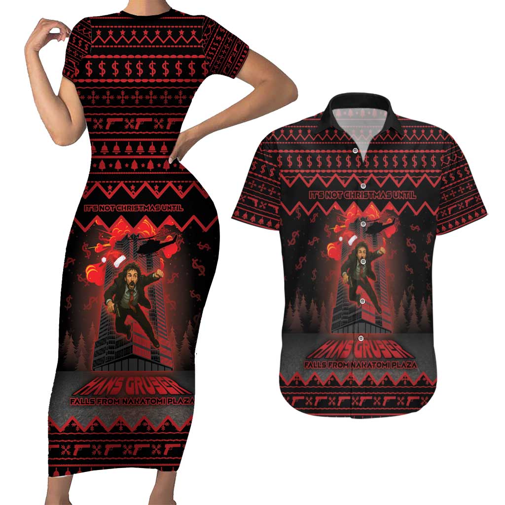 Xmas Eve 1988 Couples Matching Short Sleeve Bodycon Dress and Hawaiian Shirt It Is Not Christmas Unil Hans Gruber Falls From Nakatomi Plaza - Wonder Print Shop