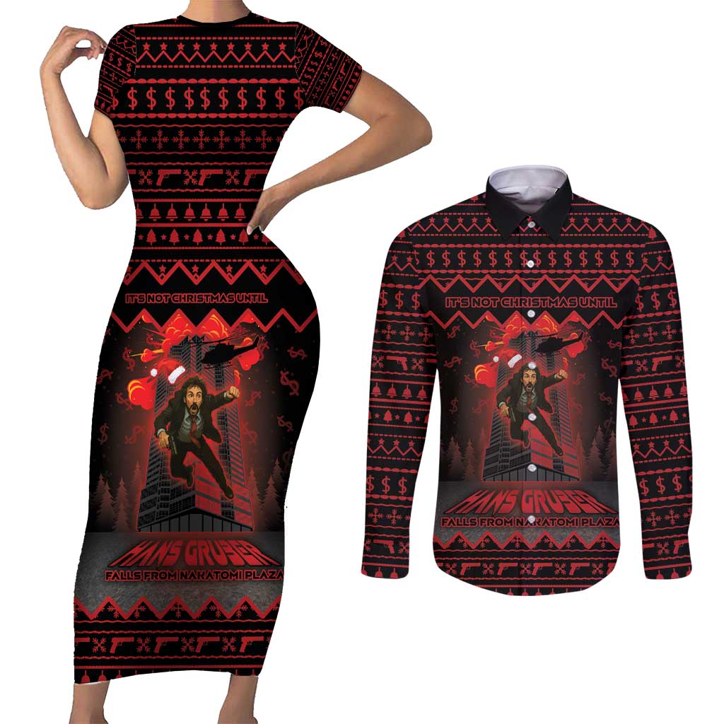 Xmas Eve 1988 Couples Matching Short Sleeve Bodycon Dress and Long Sleeve Button Shirt It Is Not Christmas Unil Hans Gruber Falls From Nakatomi Plaza - Wonder Print Shop