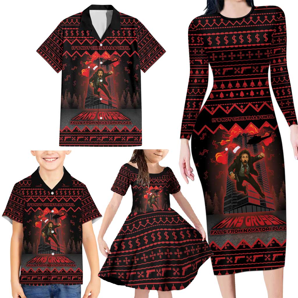 Xmas Eve 1988 Family Matching Long Sleeve Bodycon Dress and Hawaiian Shirt It Is Not Christmas Unil Hans Gruber Falls From Nakatomi Plaza - Wonder Print Shop
