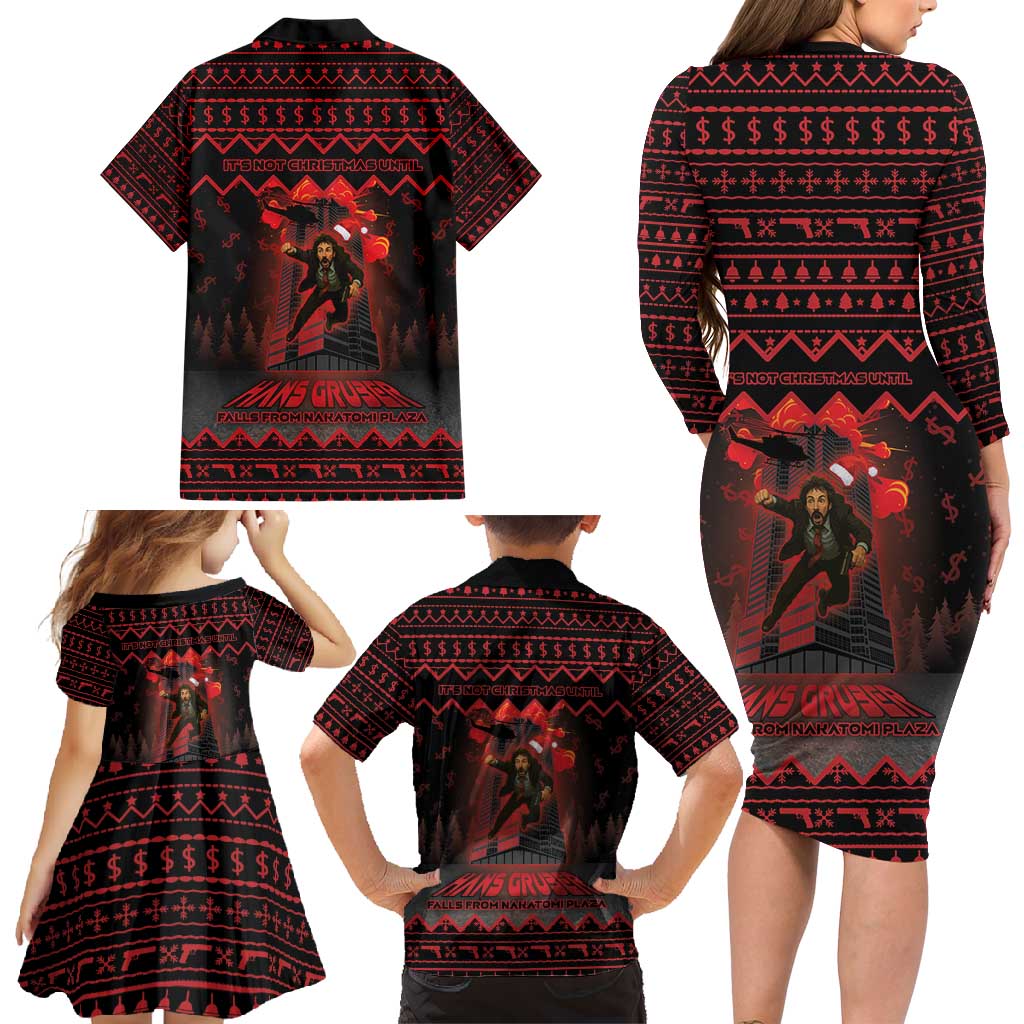 Xmas Eve 1988 Family Matching Long Sleeve Bodycon Dress and Hawaiian Shirt It Is Not Christmas Unil Hans Gruber Falls From Nakatomi Plaza - Wonder Print Shop