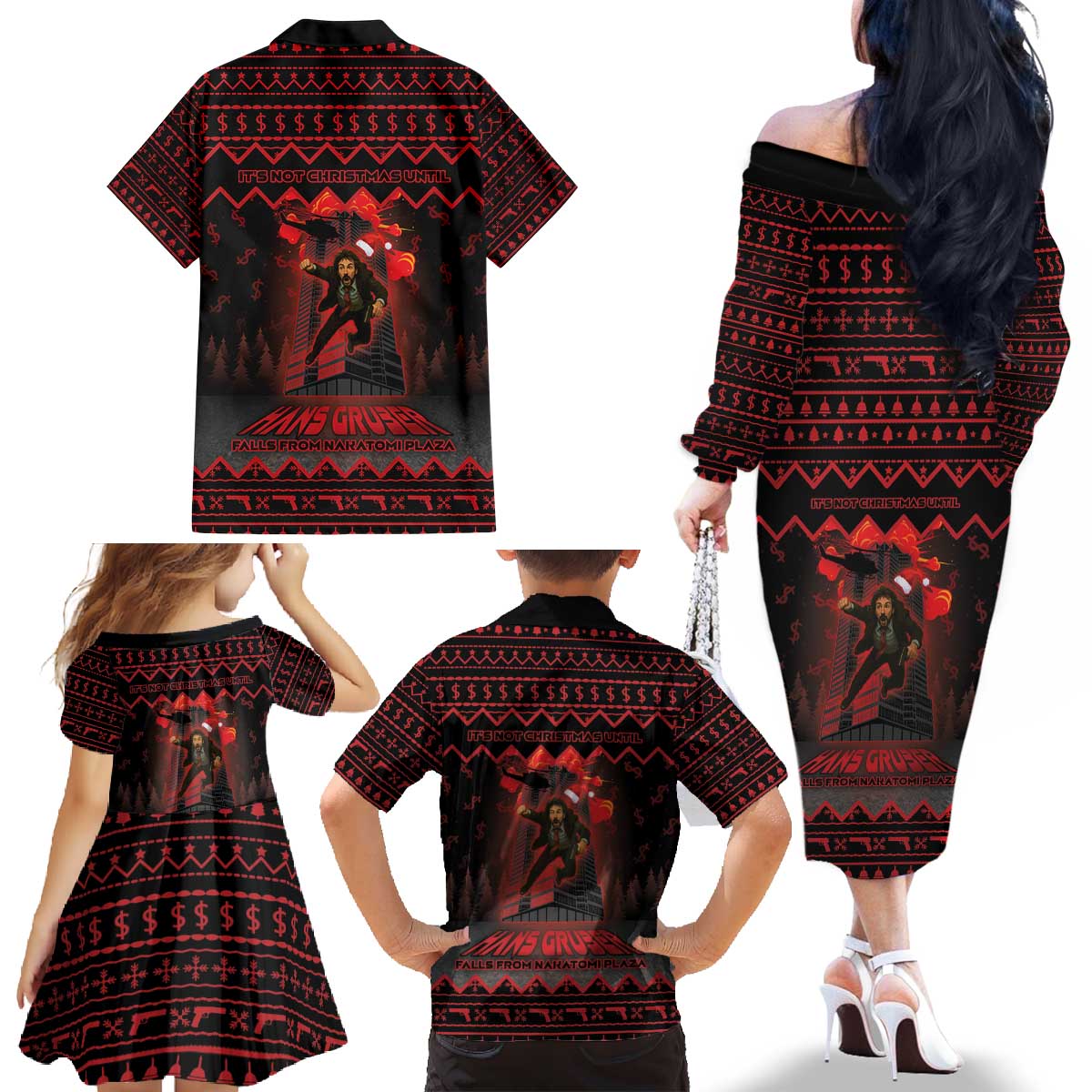 Xmas Eve 1988 Family Matching Off The Shoulder Long Sleeve Dress and Hawaiian Shirt It Is Not Christmas Unil Hans Gruber Falls From Nakatomi Plaza - Wonder Print Shop