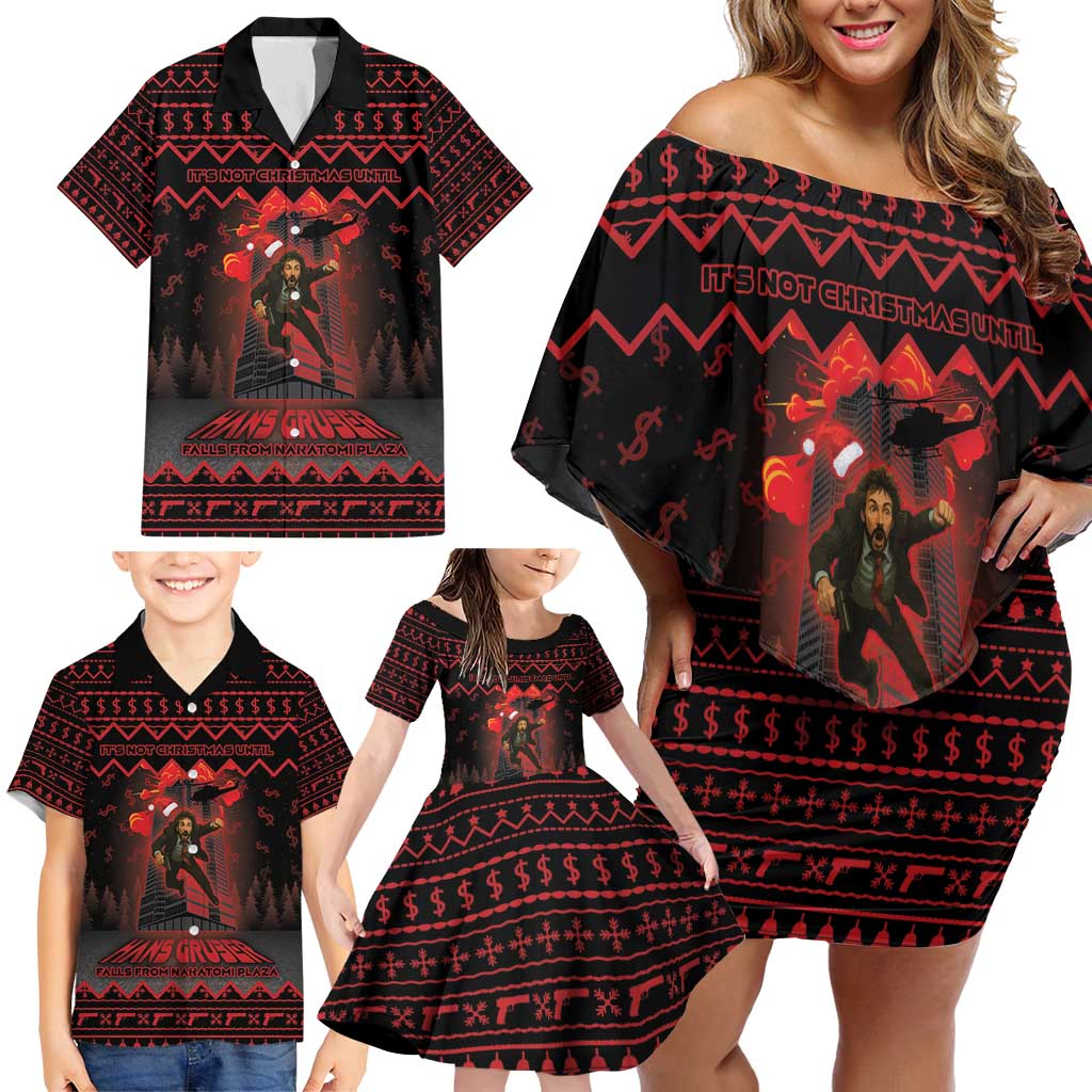 Xmas Eve 1988 Family Matching Off Shoulder Short Dress and Hawaiian Shirt It Is Not Christmas Unil Hans Gruber Falls From Nakatomi Plaza - Wonder Print Shop