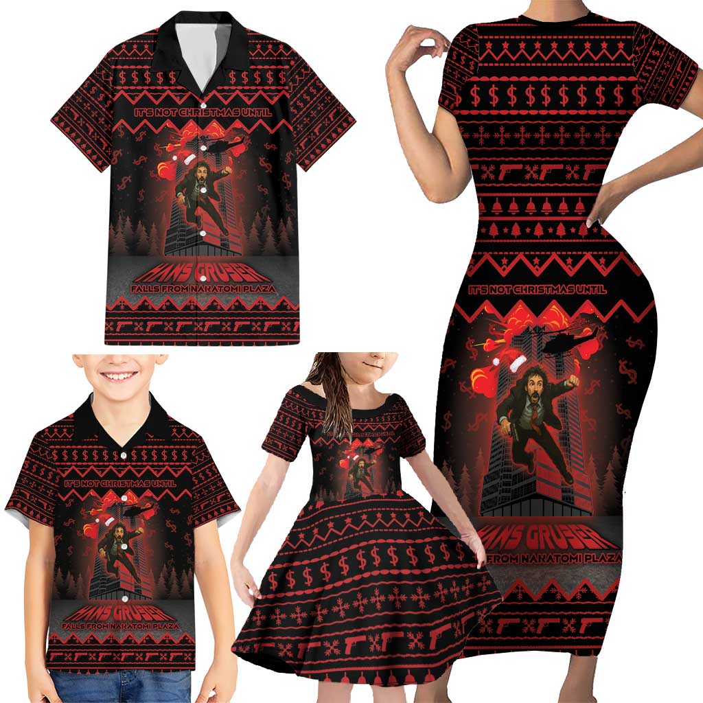 Xmas Eve 1988 Family Matching Short Sleeve Bodycon Dress and Hawaiian Shirt It Is Not Christmas Unil Hans Gruber Falls From Nakatomi Plaza - Wonder Print Shop