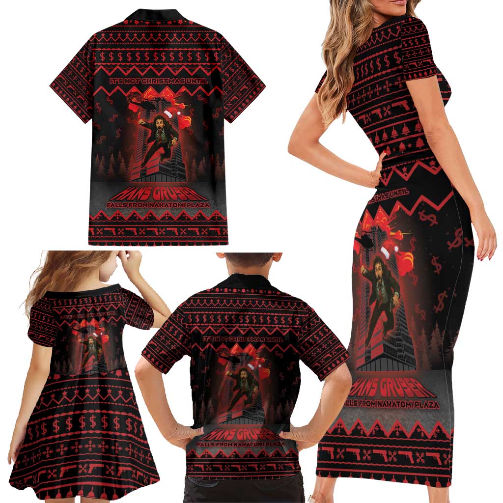 Xmas Eve 1988 Family Matching Short Sleeve Bodycon Dress and Hawaiian Shirt It Is Not Christmas Unil Hans Gruber Falls From Nakatomi Plaza - Wonder Print Shop