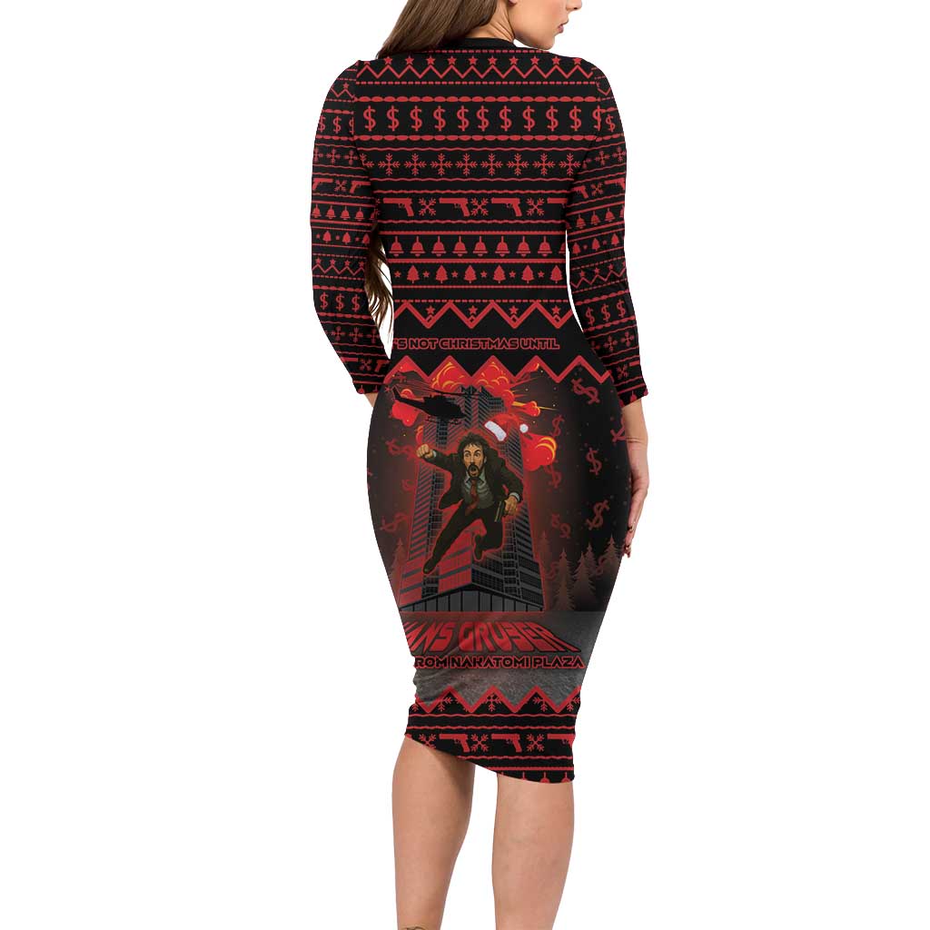 Xmas Eve 1988 Long Sleeve Bodycon Dress It Is Not Christmas Unil Hans Gruber Falls From Nakatomi Plaza - Wonder Print Shop