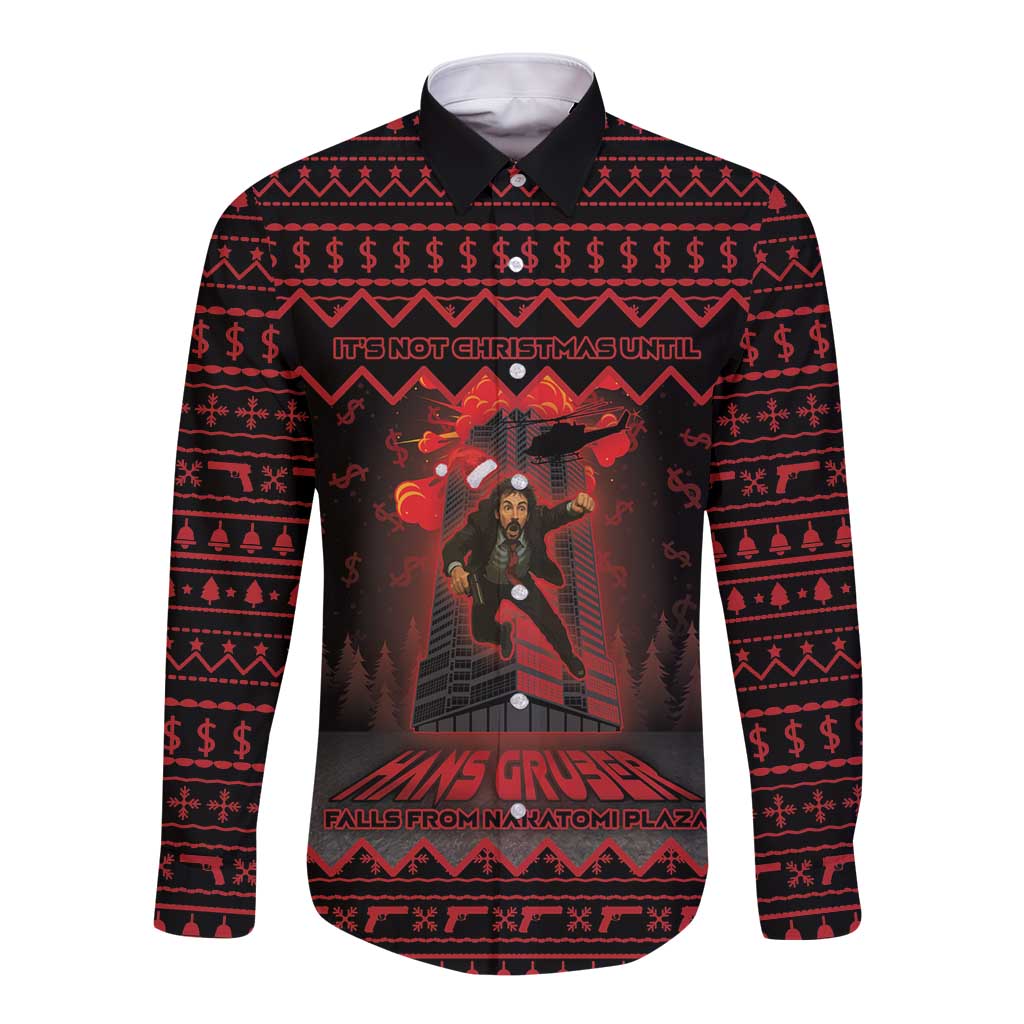 Xmas Eve 1988 Long Sleeve Button Shirt It Is Not Christmas Unil Hans Gruber Falls From Nakatomi Plaza - Wonder Print Shop