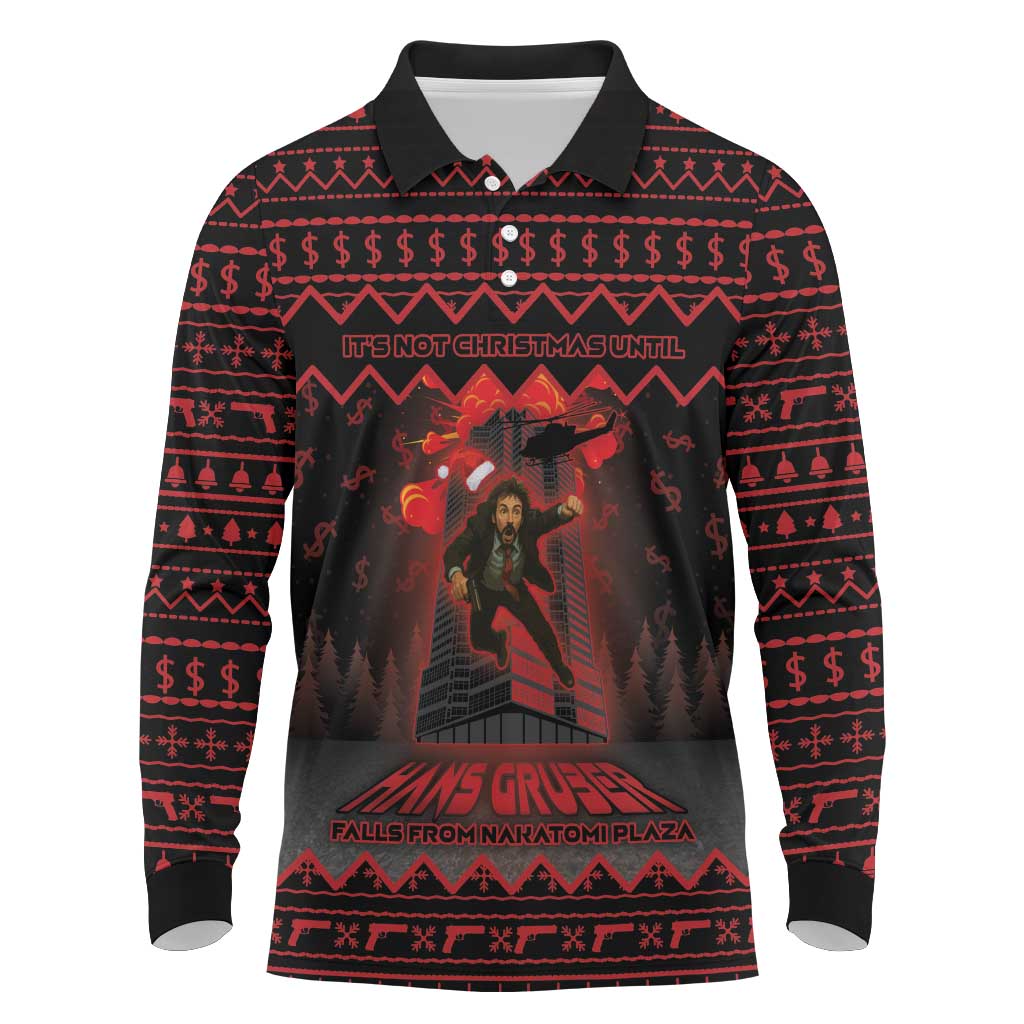 Xmas Eve 1988 Long Sleeve Polo Shirt It Is Not Christmas Unil Hans Gruber Falls From Nakatomi Plaza - Wonder Print Shop