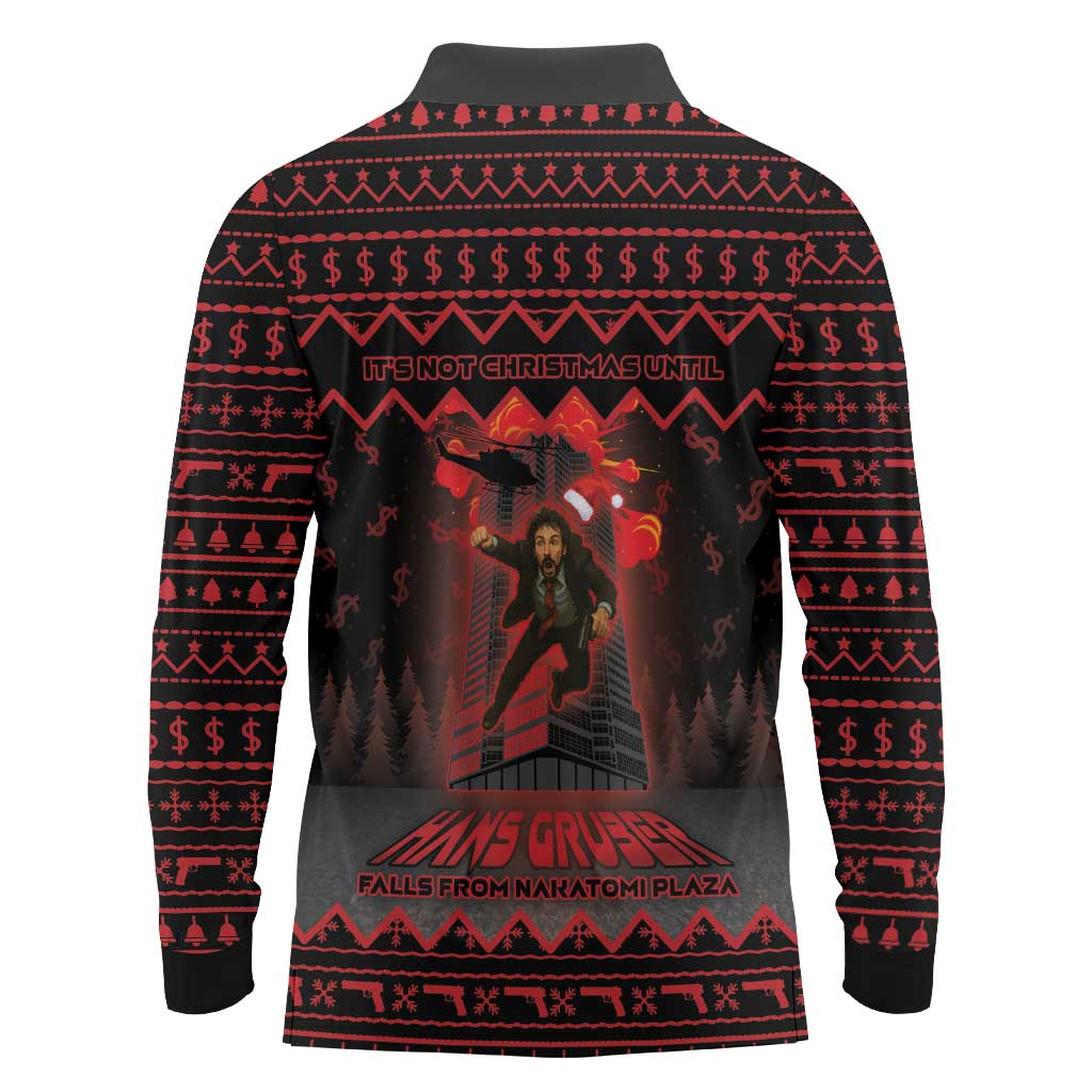 Xmas Eve 1988 Long Sleeve Polo Shirt It Is Not Christmas Unil Hans Gruber Falls From Nakatomi Plaza - Wonder Print Shop