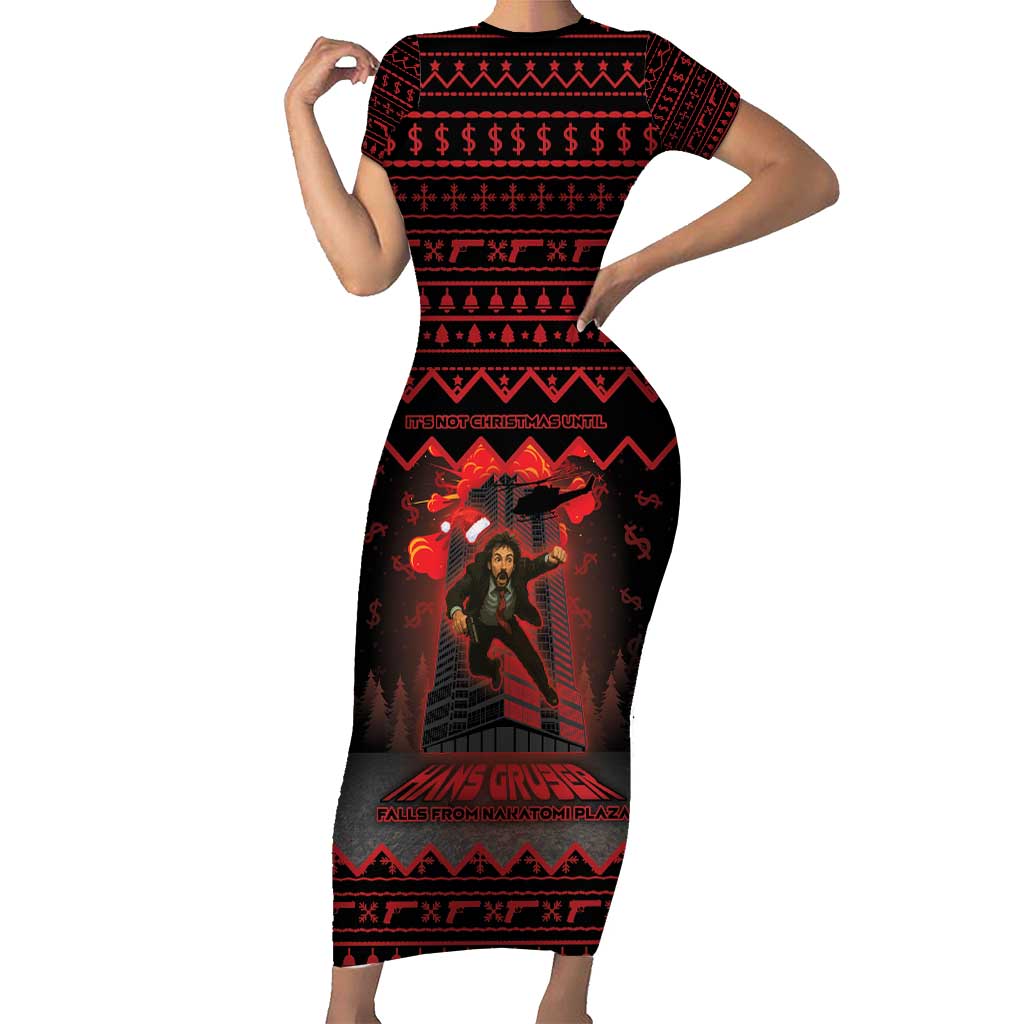 Xmas Eve 1988 Short Sleeve Bodycon Dress It Is Not Christmas Unil Hans Gruber Falls From Nakatomi Plaza - Wonder Print Shop