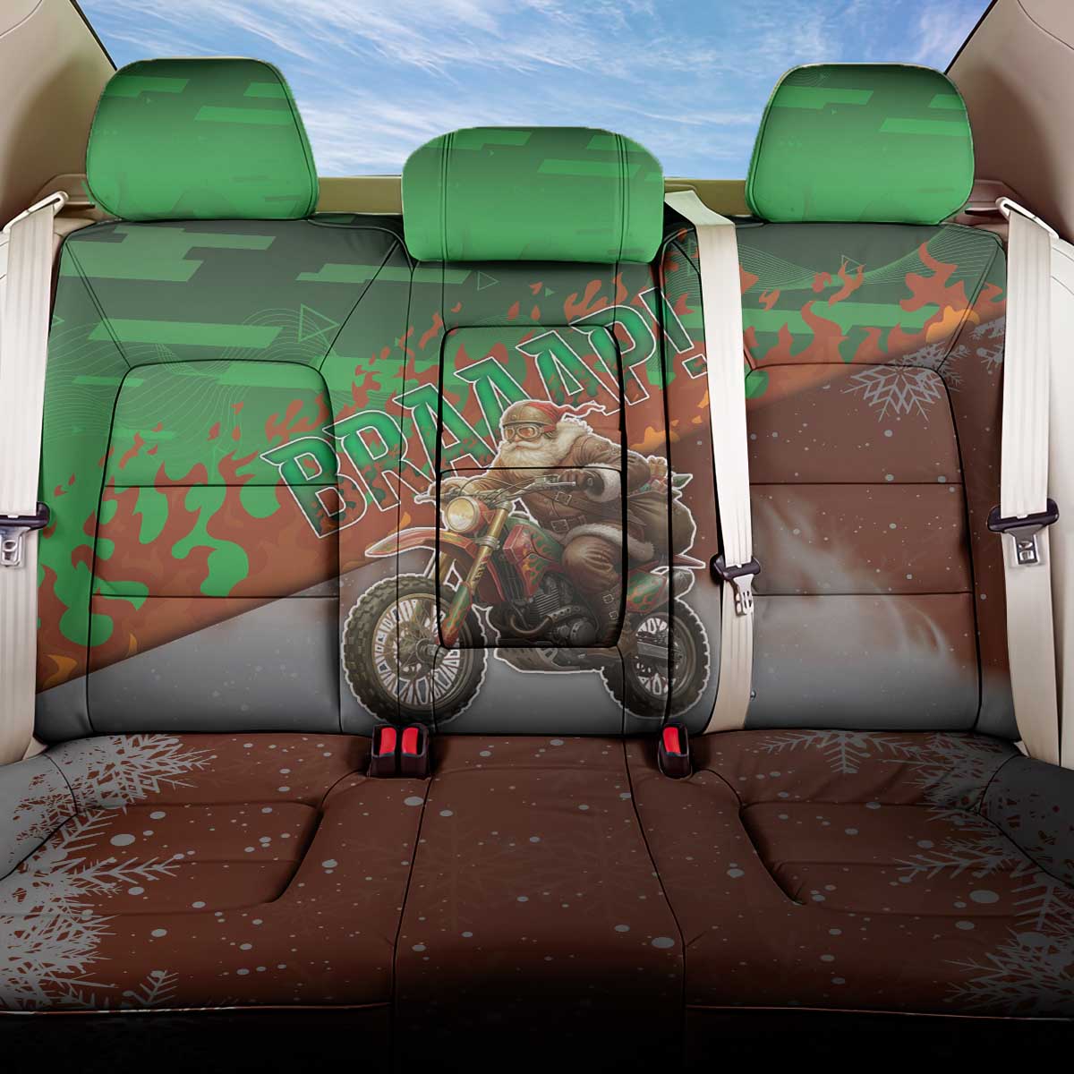 Braaap Christmas Back Car Seat Cover Motocross Santa - Wonder Print Shop