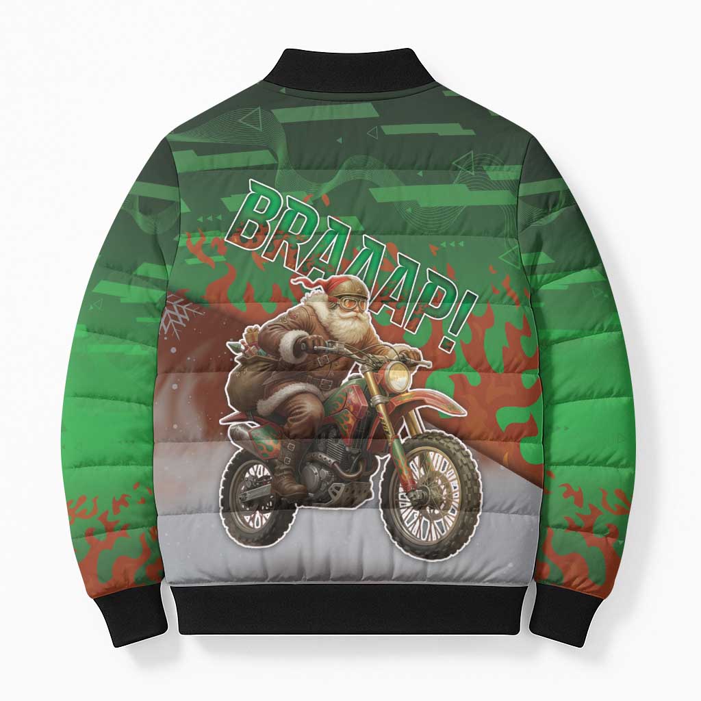 Braaap Christmas Bomber Puffer Jacket Motocross Santa - Wonder Print Shop