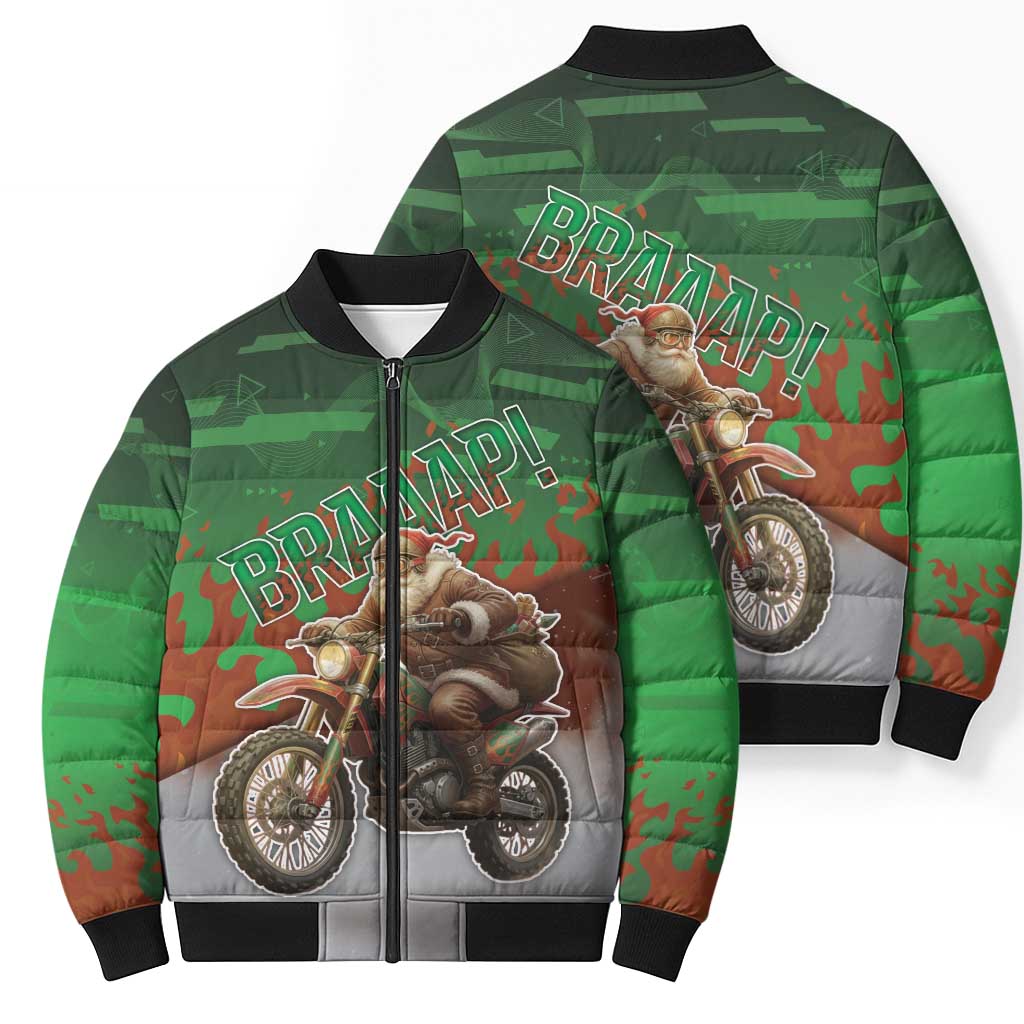 Braaap Christmas Bomber Puffer Jacket Motocross Santa - Wonder Print Shop